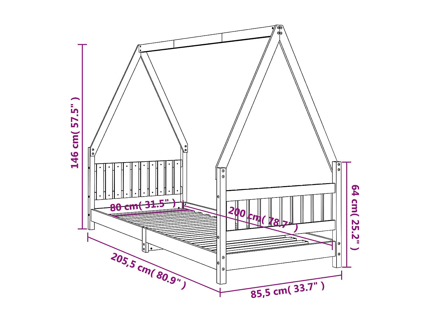 Estrutura de cama infantil branca 80x200 cm madeira maciça de pinho