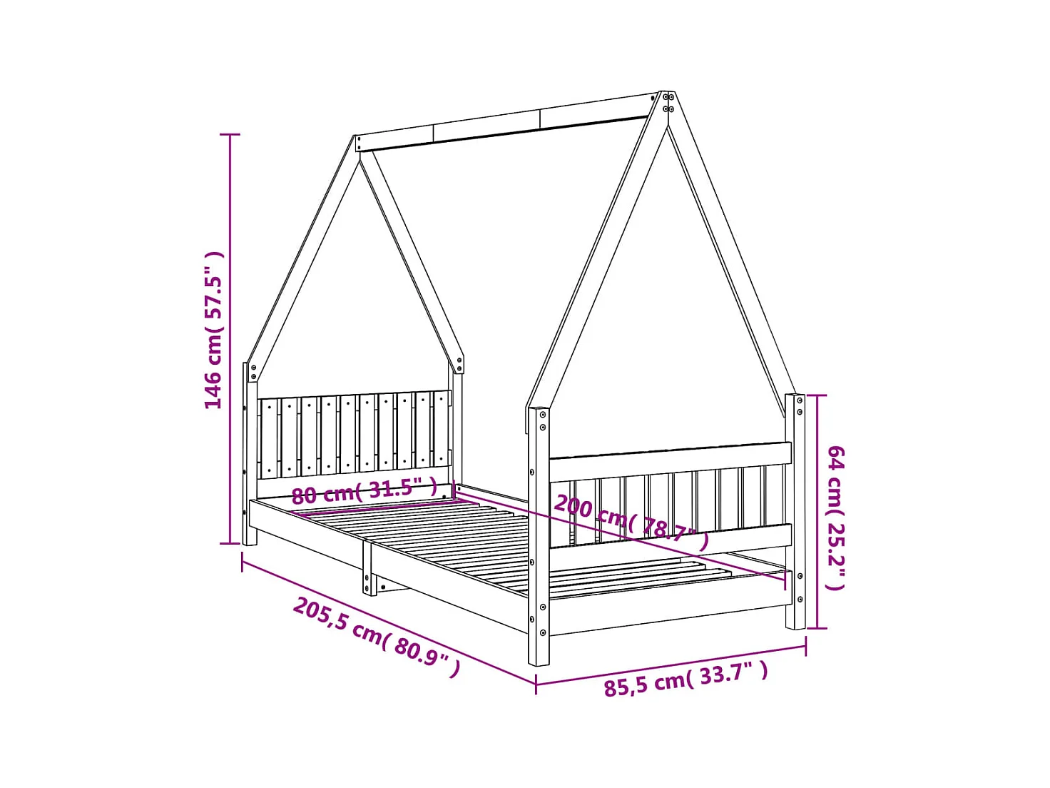 Cadre de lit pour enfants blanc 80x200 cm bois de pin massif