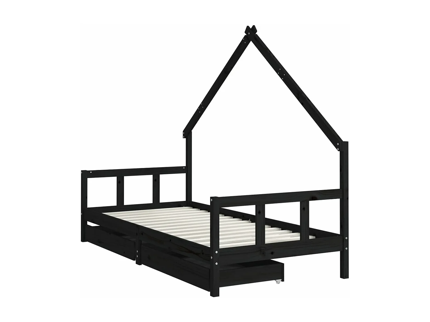 Cadre de lit enfant avec tiroirs noir 90x200 cm bois pin massif
