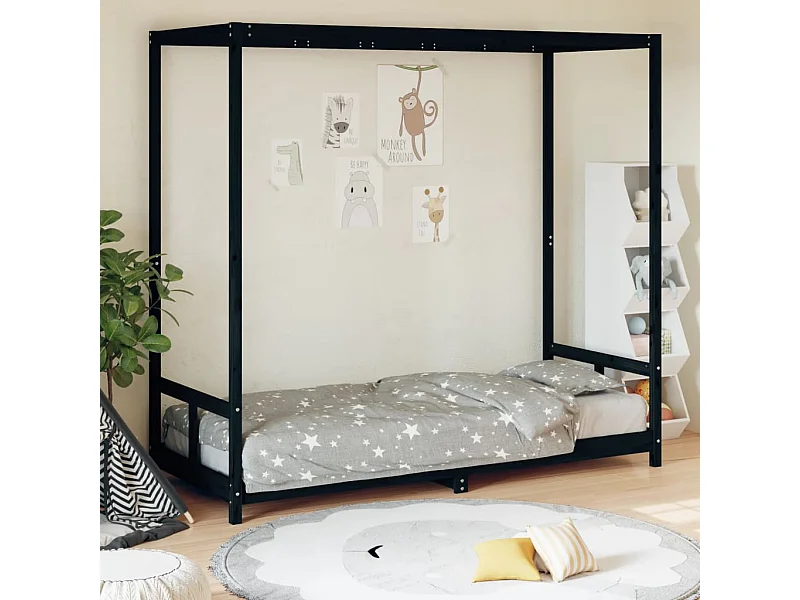 Zwart kinderbedframe 80x200 cm massief grenenhout