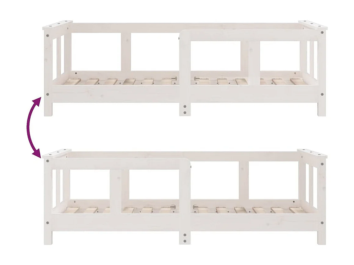 Estrutura de cama infantil branca 70x140 cm em madeira maciça de pinho
