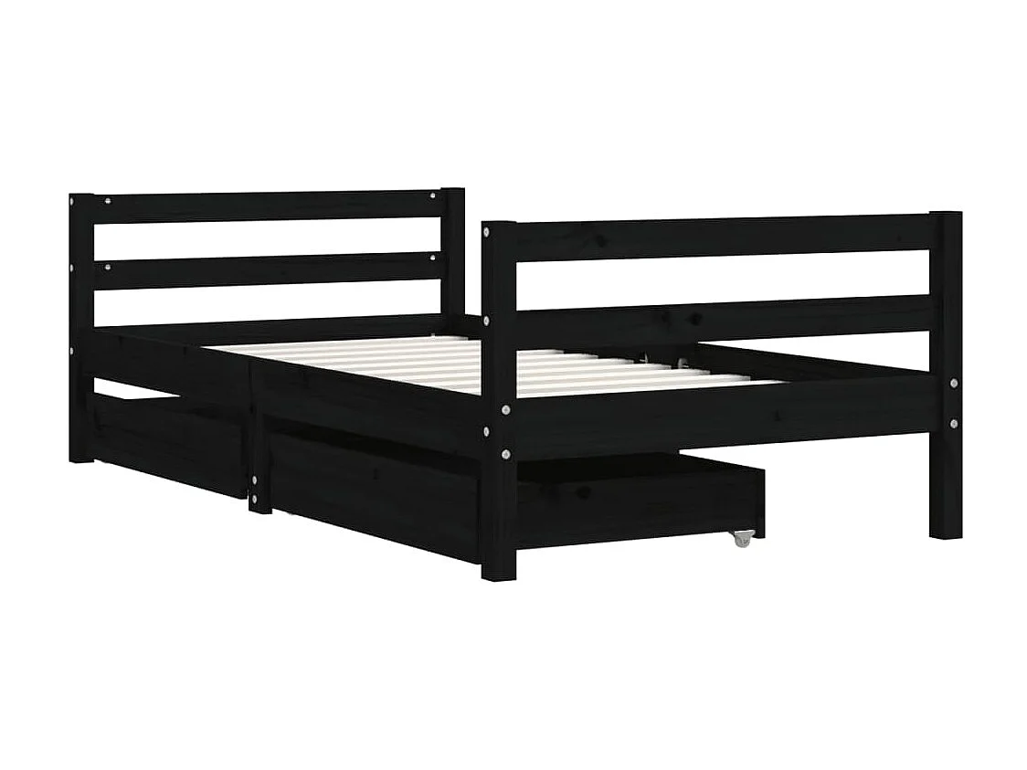Estrutura de cama infantil com gavetas pretas 80x160 cm madeira maciça de pinho