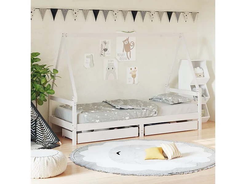 Estructura de cama infantil con cajones de madera maciza de pino blanco 80x200 cm