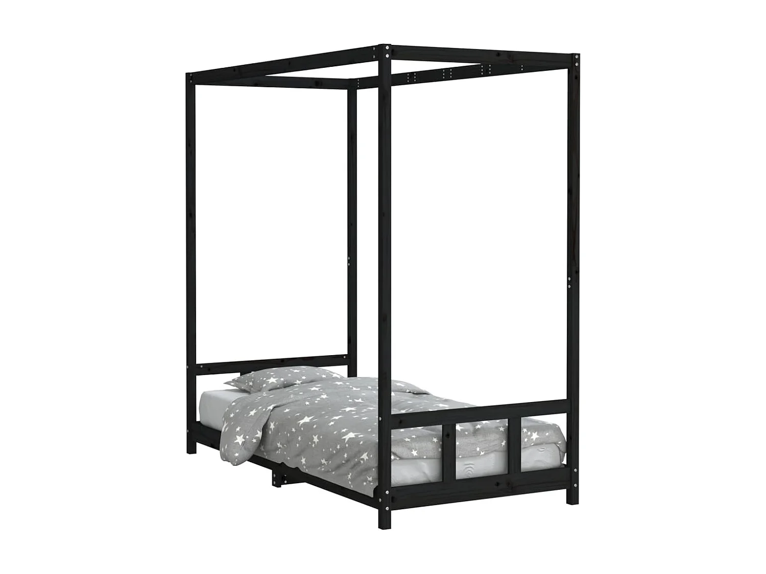 Zwart kinderbedframe 90x190 cm massief grenenhout