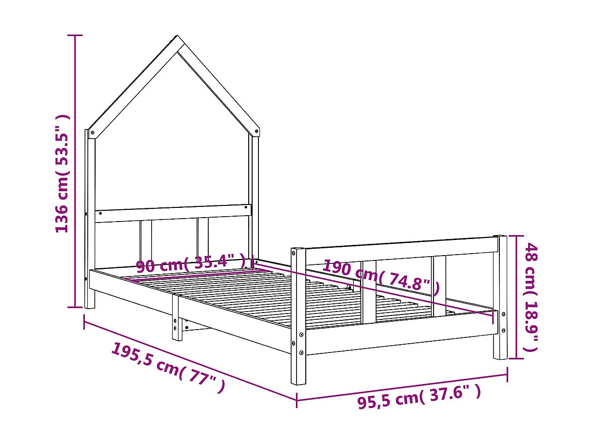 Estructura de cama infantil blanca 90x190 cm madera maciza de pino