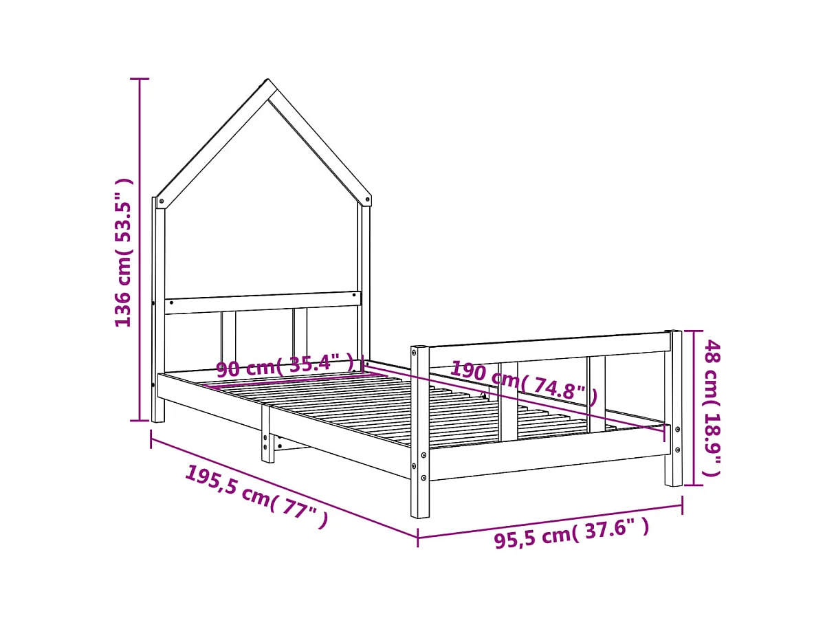 Cadre de lit pour enfants blanc 90x190 cm bois de pin massif