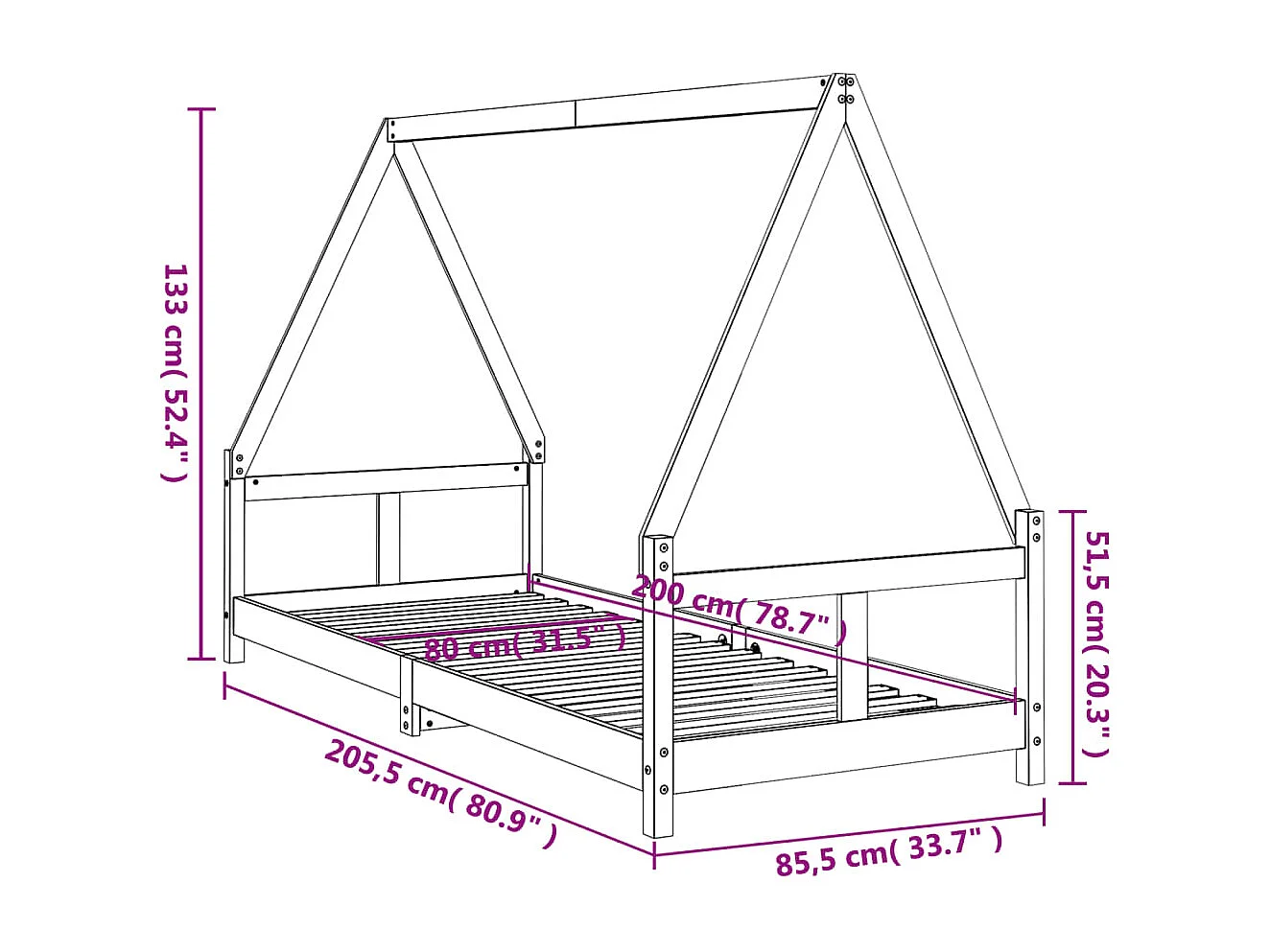 Estructura de cama infantil 80x200 cm madera maciza de pino