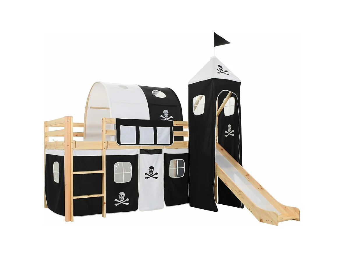 Cama alta infantil con tobogán y escalera Pino 97x208 cm