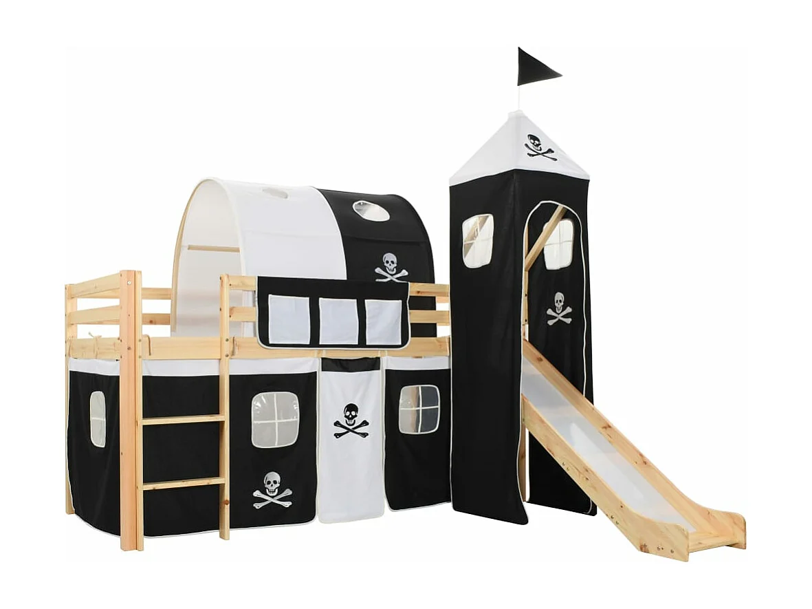 Lit mezzanine d'enfants avec toboggan et échelle Pin 97x208 cm