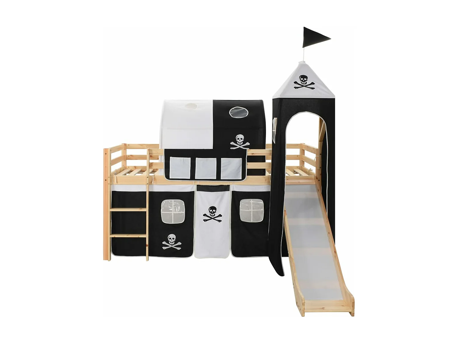Lit mezzanine d'enfants avec toboggan et échelle Pin 97x208 cm