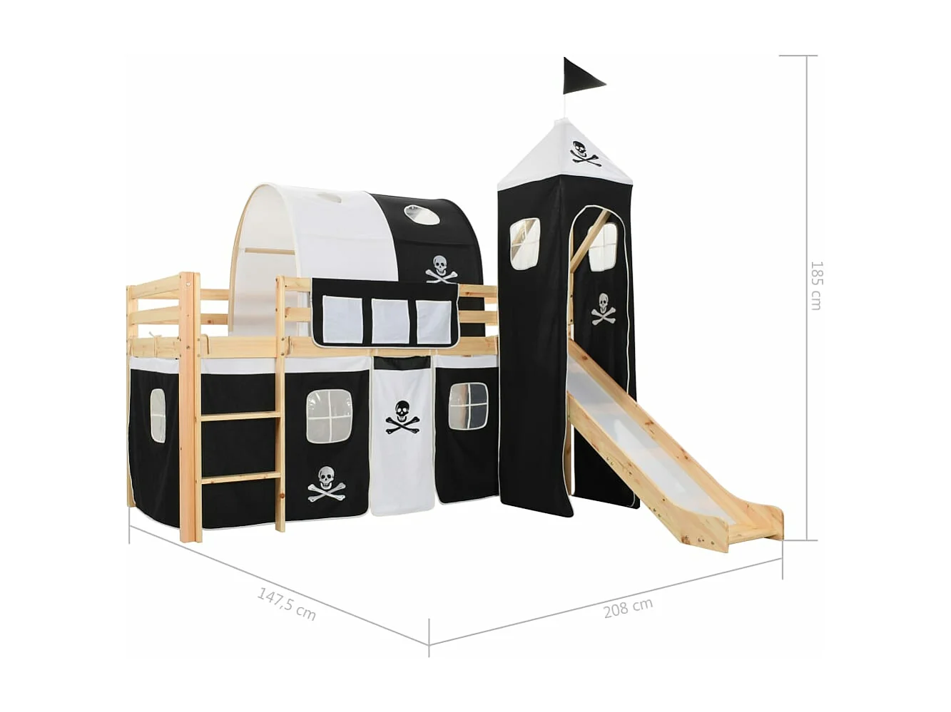 Lit mezzanine d'enfants avec toboggan et échelle Pin 97x208 cm