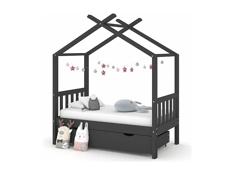 Struttura letto per bambini con cassetto in pino massiccio grigio scuro 70x140 cm
