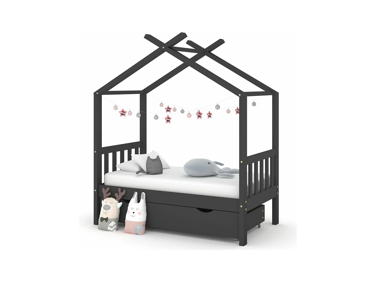 Kinderbedframe met lade donkergrijs massief grenen 70x140 cm