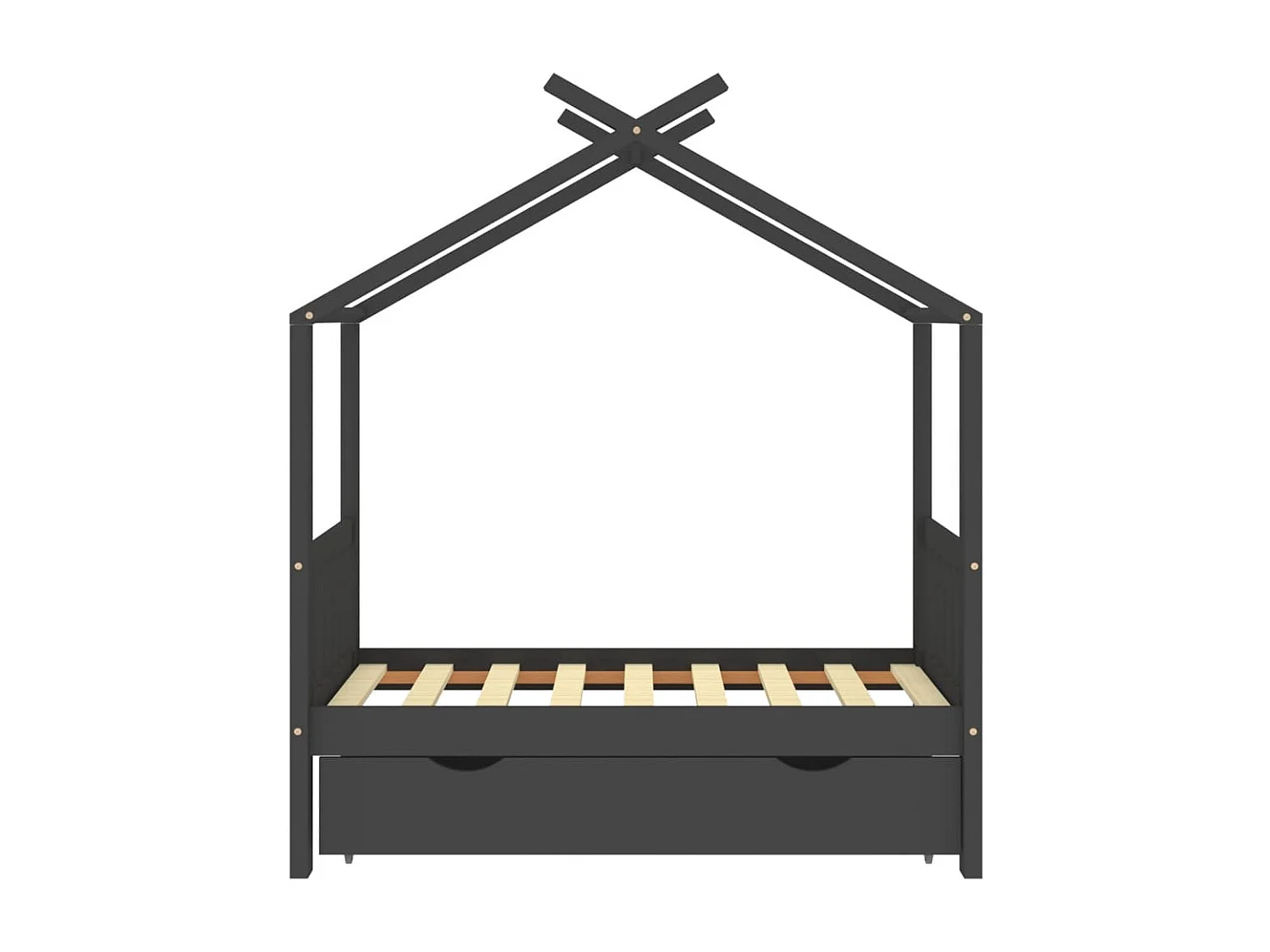 Estrutura de cama infantil com gaveta em pinho maciço cinza escuro 70x140 cm