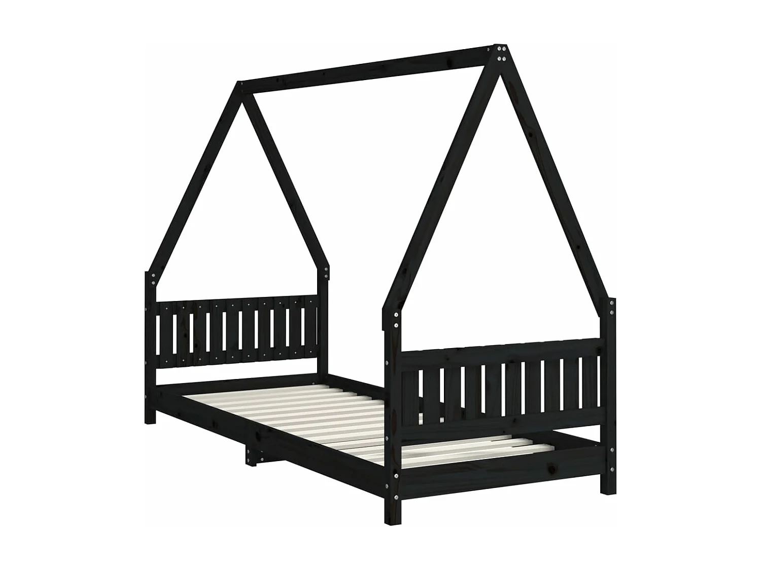 Estrutura de cama infantil preta 80x200 cm em madeira maciça de pinho