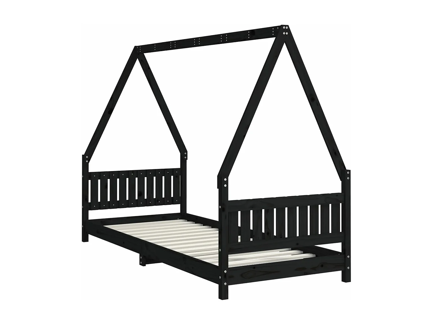 Estrutura de cama infantil preta 80x200 cm em madeira maciça de pinho