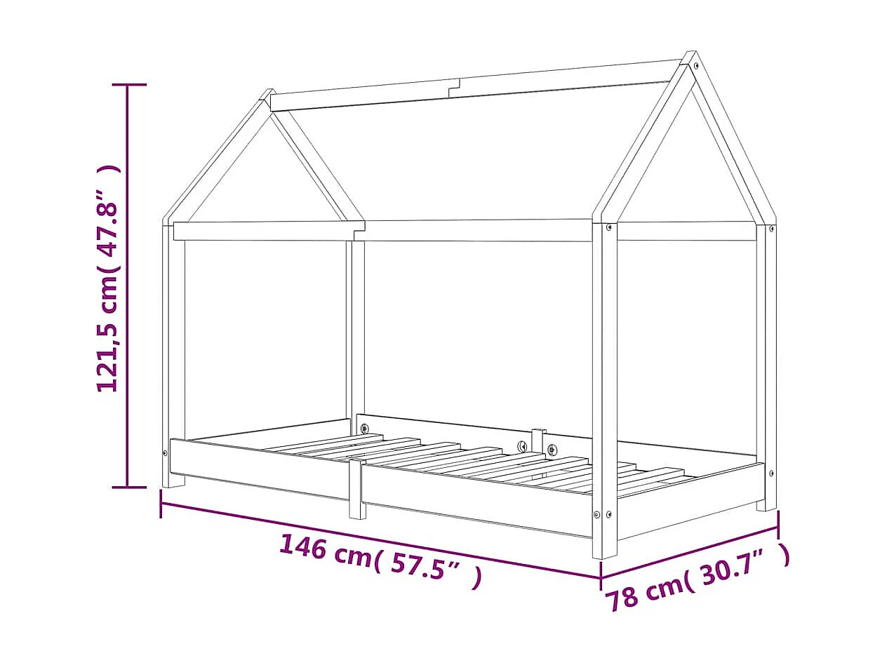 Estructura de cama infantil de madera maciza de pino 70x140 cm