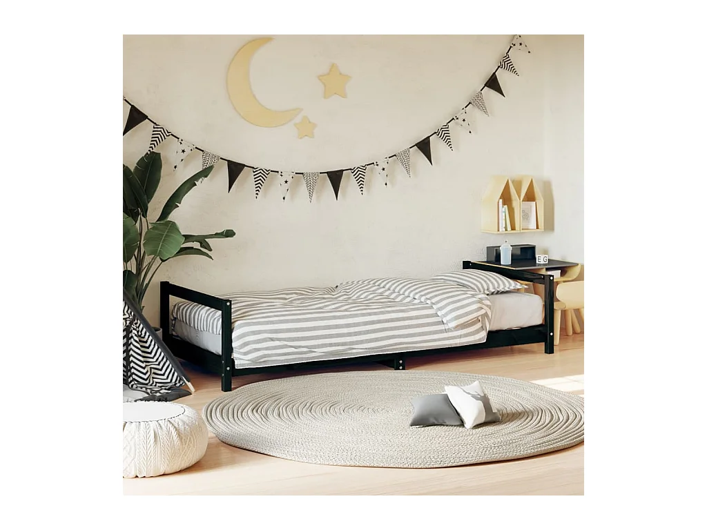 Cadre de lit pour enfants noir 90x190 cm bois de pin massif