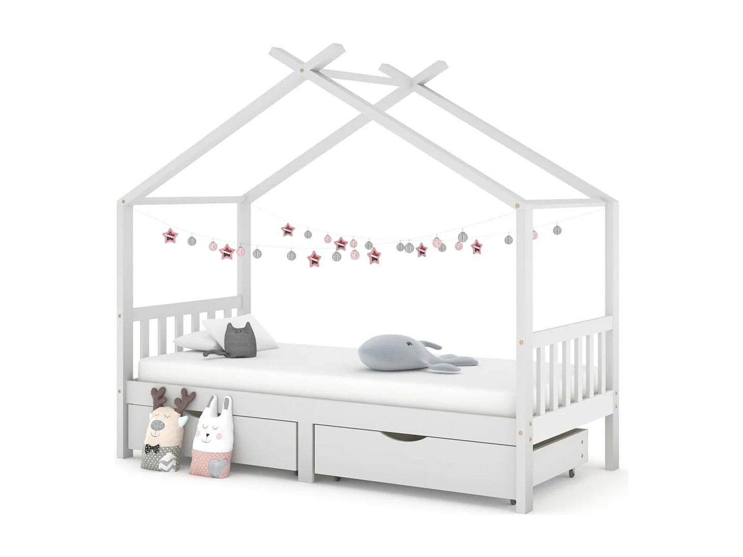 Cadre de lit enfant avec tiroirs blanc pin massif 90x200 cm