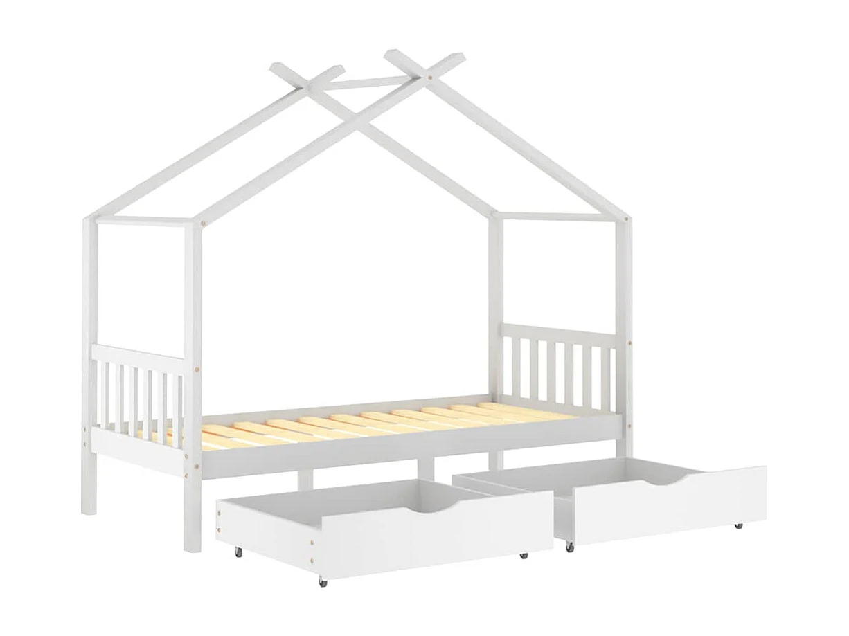 Cadre de lit enfant avec tiroirs blanc pin massif 90x200 cm