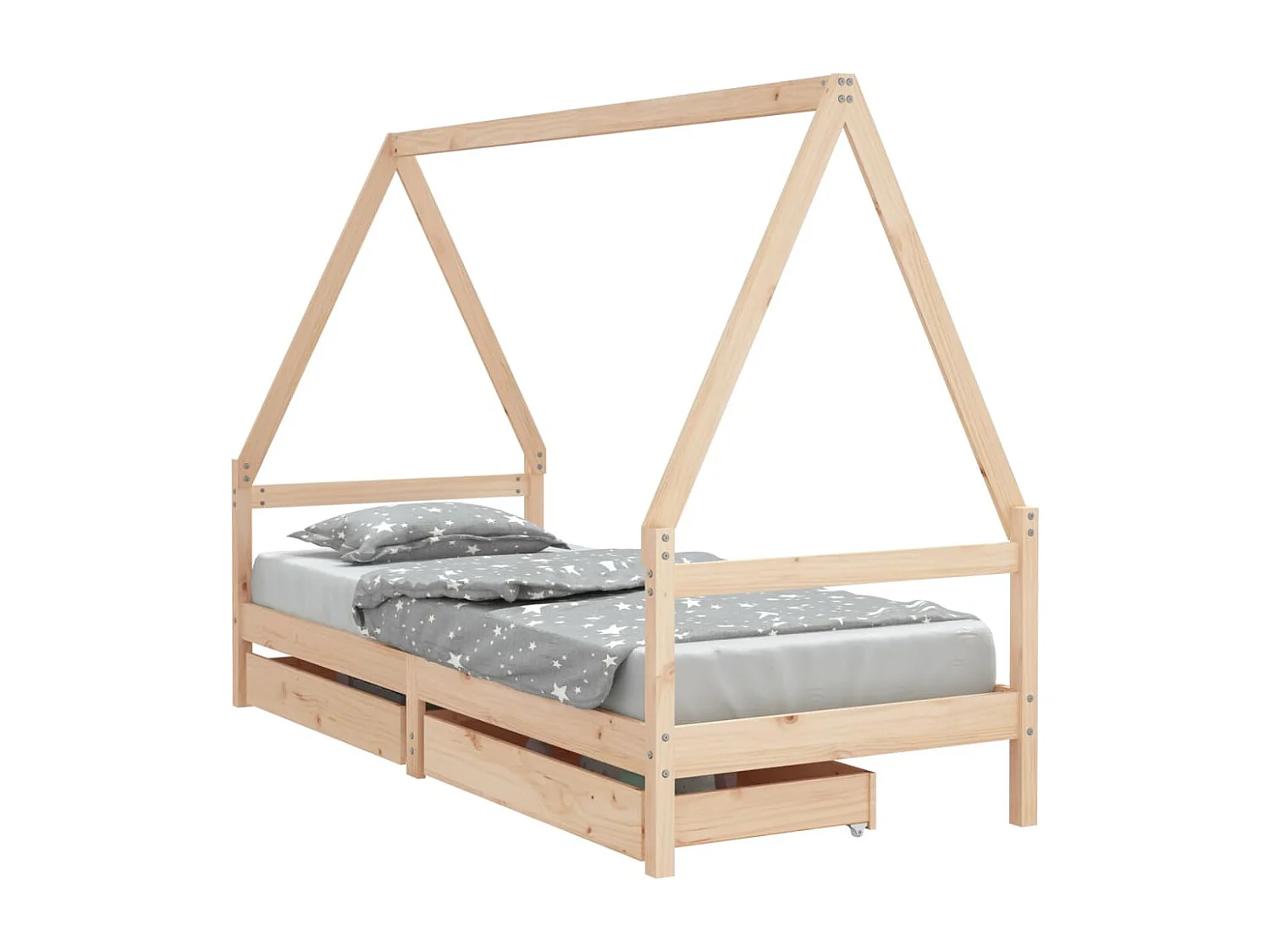 Struttura letto per bambini grigia 80x200 cm in legno di pino massiccio