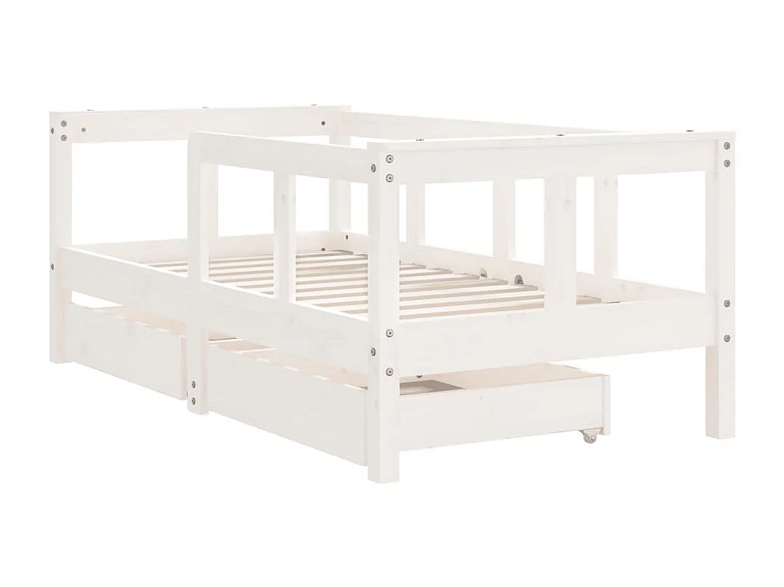 Estructura de cama infantil con cajones madera maciza de pino blanco 70x140 cm