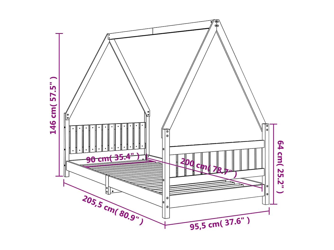 Estrutura de cama infantil branca 90x200 cm madeira maciça de pinho