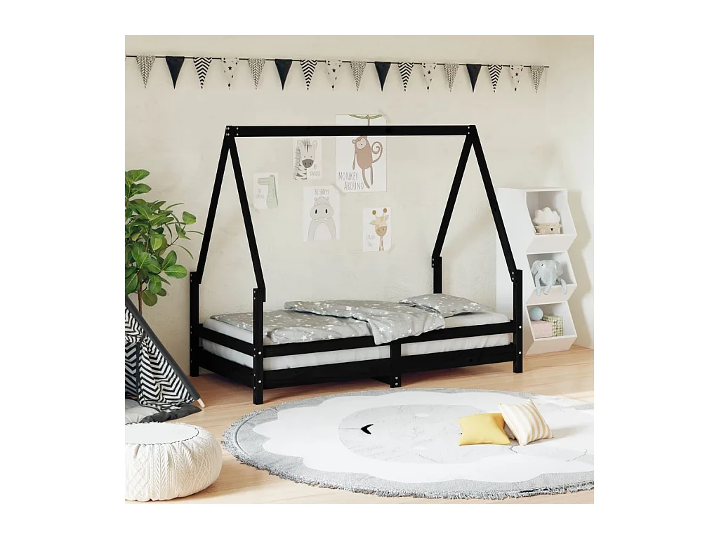 Cadre de lit pour enfant noir 80x160 cm bois de pin massif