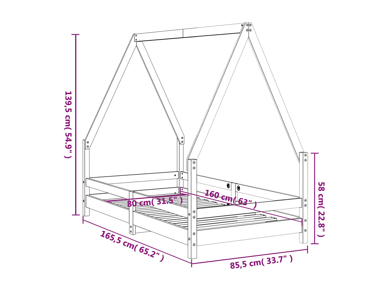 Cadre de lit pour enfant noir 80x160 cm bois de pin massif
