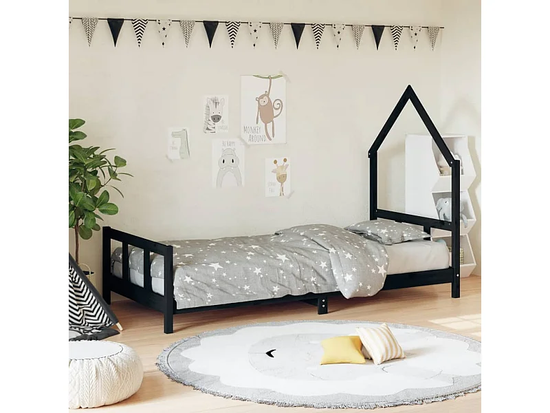 Cadre de lit pour enfants noir 90x200 cm bois de pin massif