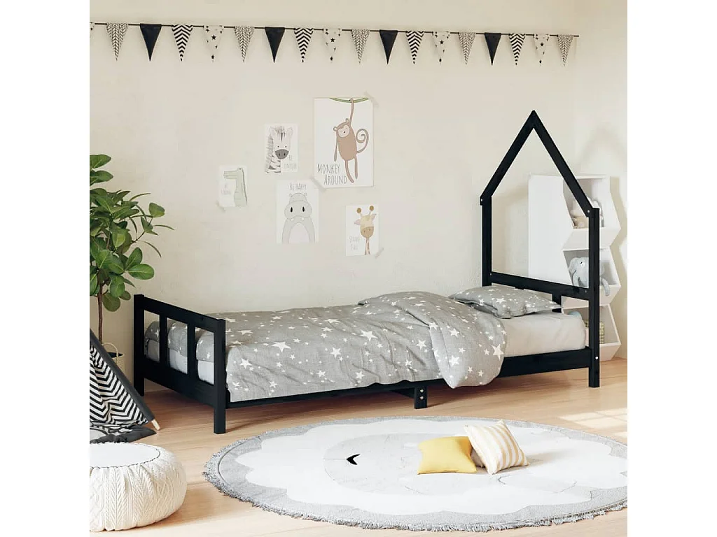 Struttura letto per bambini nera 90x200 cm in legno di pino massiccio