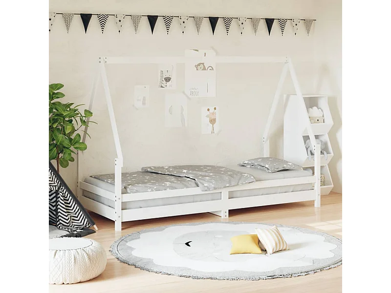 Estructura de cama infantil blanca de madera maciza de pino 80x200 cm
