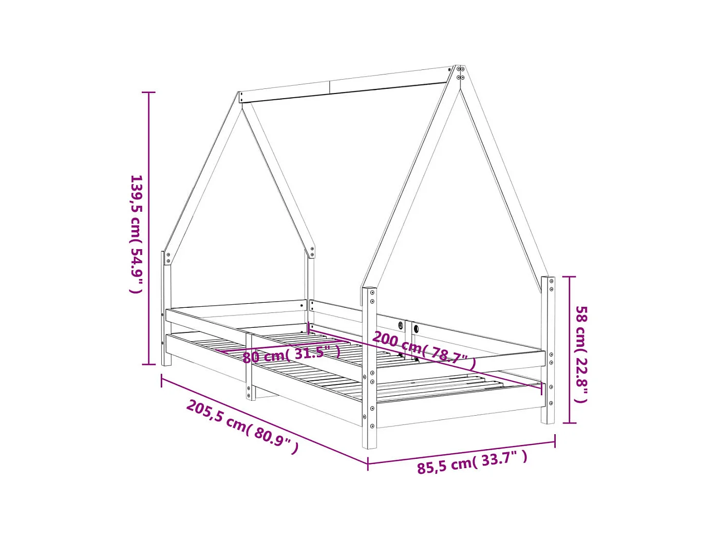 Cadre de lit pour enfants blanc 80x200 cm bois de pin massif