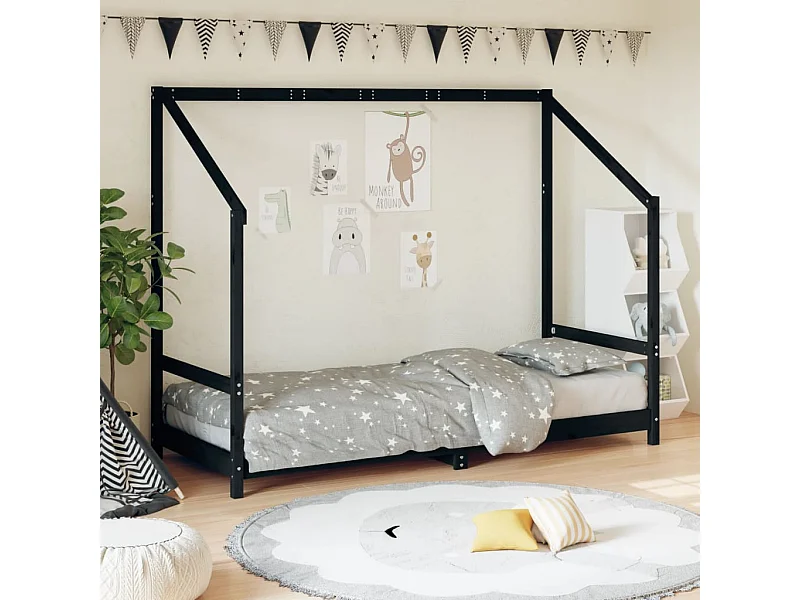 Struttura letto per bambini nera 80x200 cm in legno di pino massiccio