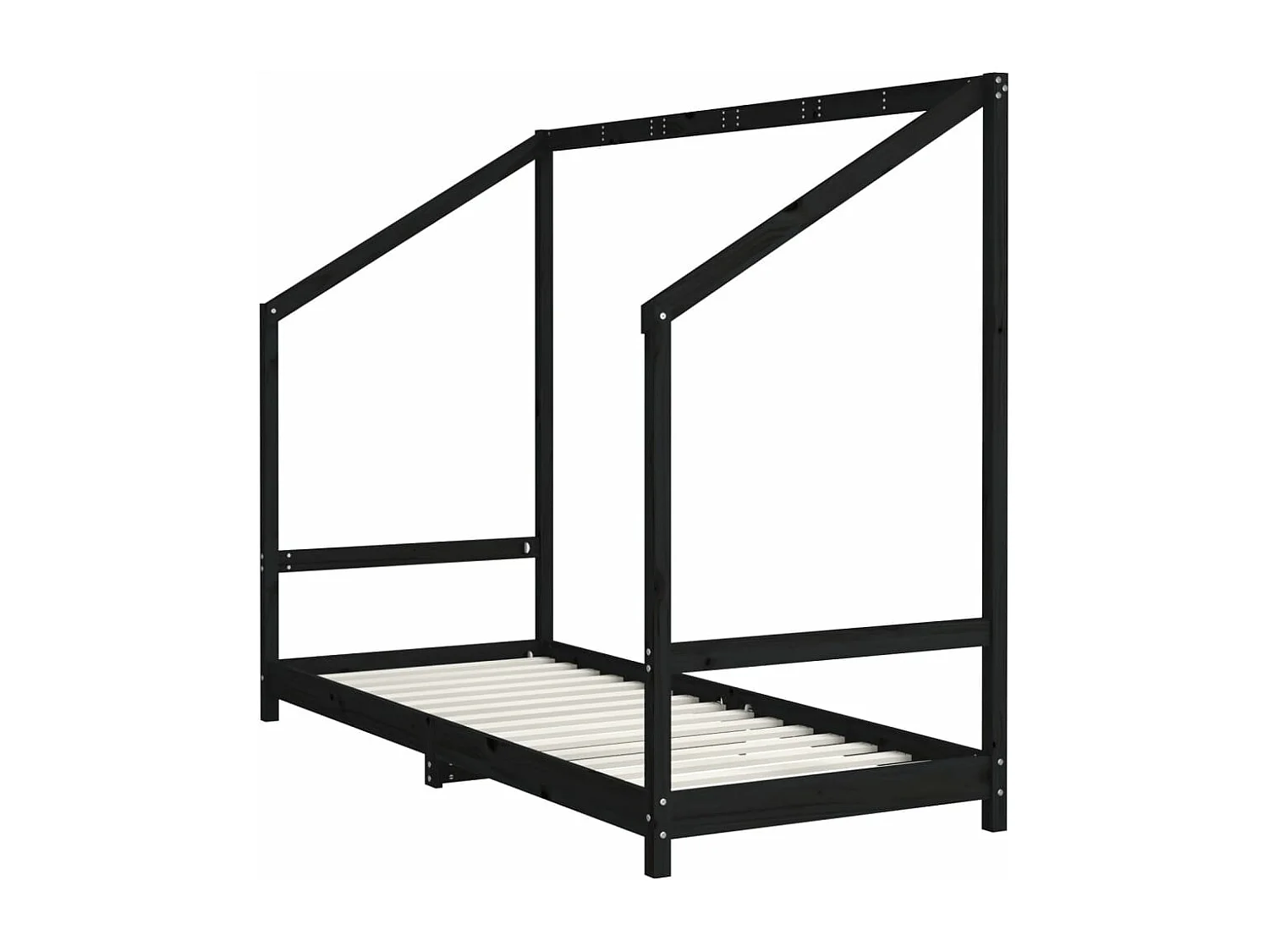 Estrutura de cama infantil preta 80x200 cm em madeira maciça de pinho