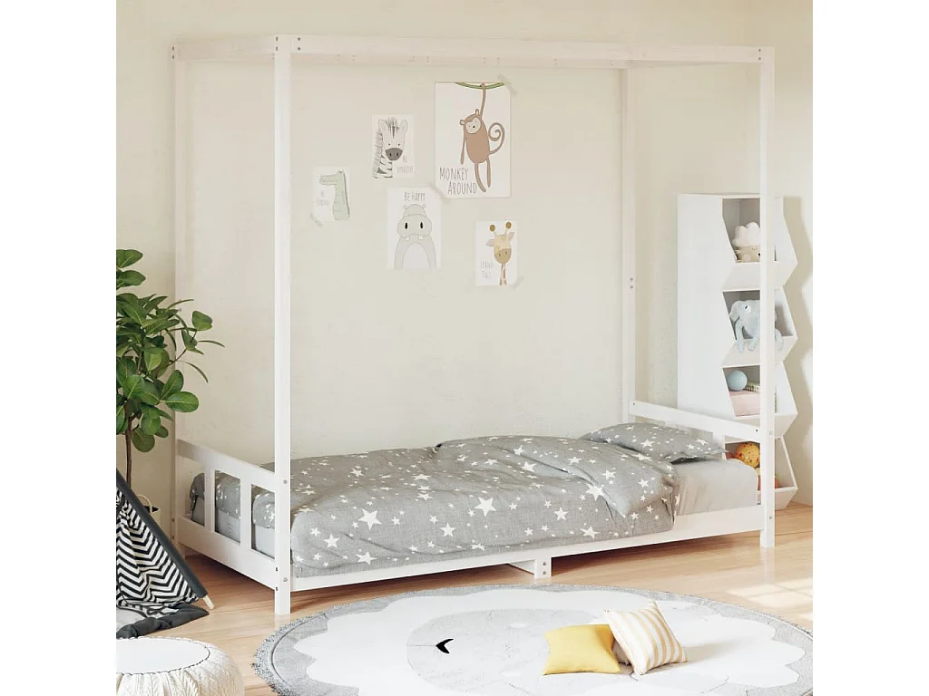 Estrutura de cama infantil branca 90x200 cm madeira maciça de pinho