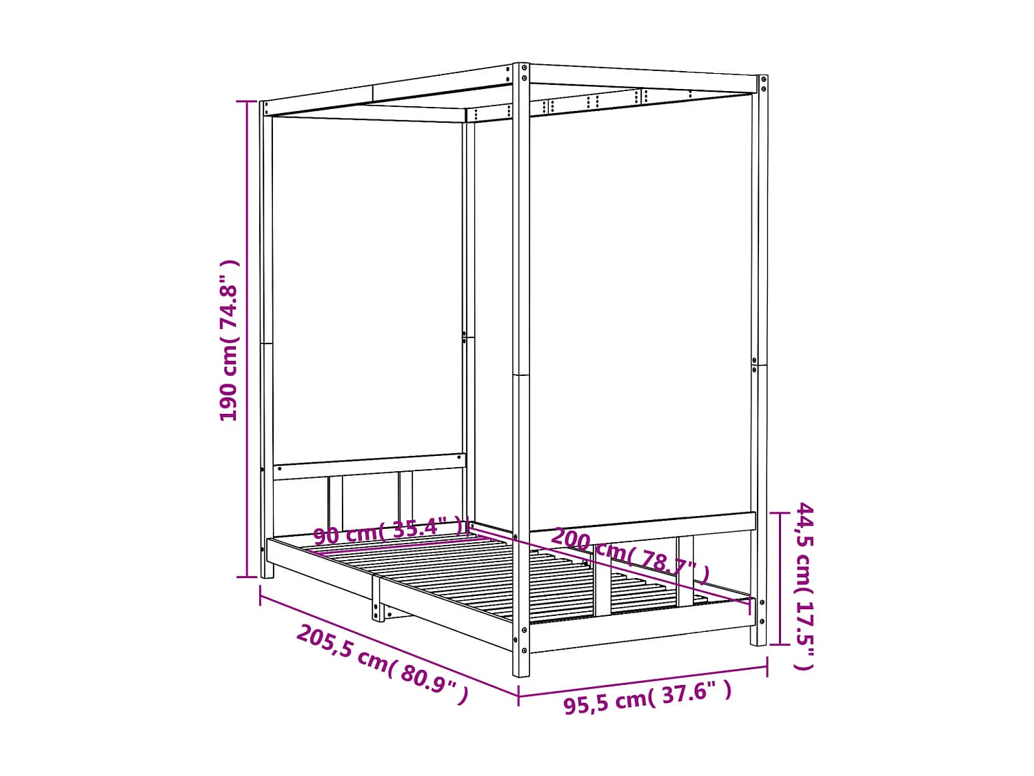 Estrutura de cama infantil branca 90x200 cm madeira maciça de pinho