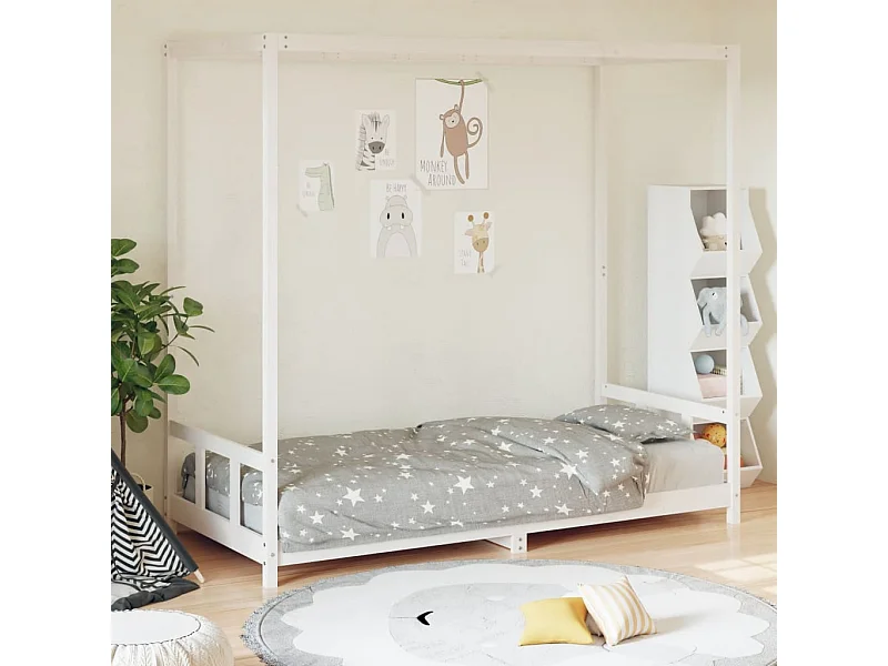 Cadre de lit pour enfants blanc 90x200 cm bois de pin massif
