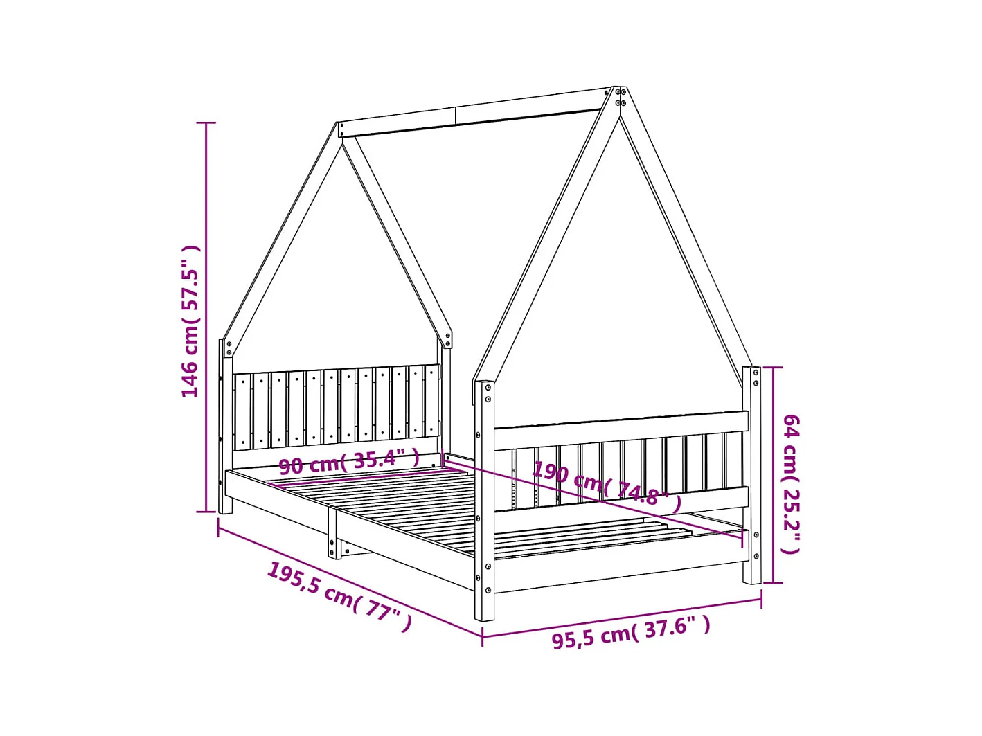 Cadre de lit pour enfant 90x190 cm Bois de pin massif