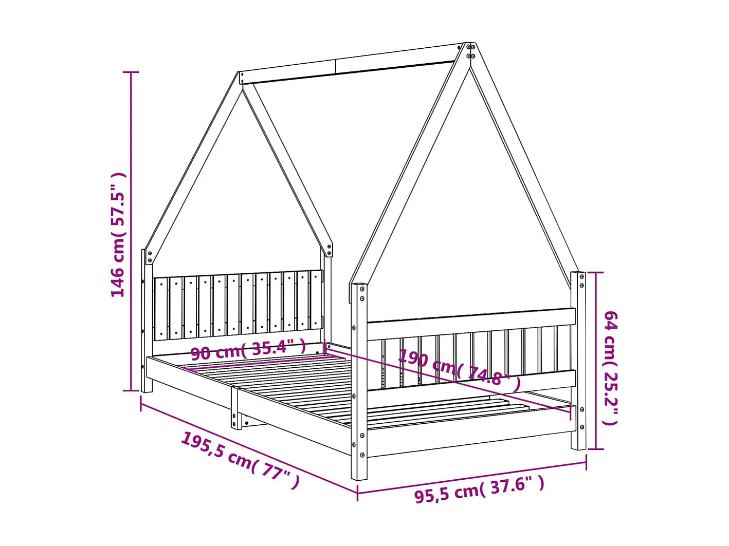 Cadre de lit pour enfant 90x190 cm Bois de pin massif