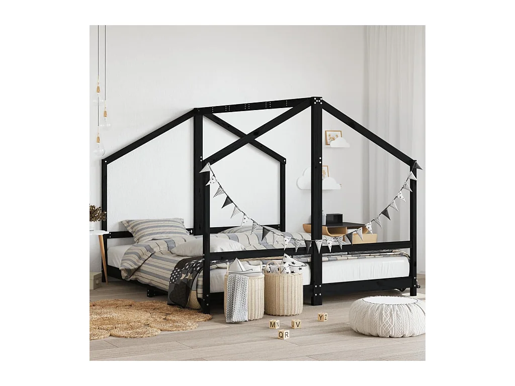 Cadre de lit pour enfants noir 2x(90x200) cm bois de pin massif