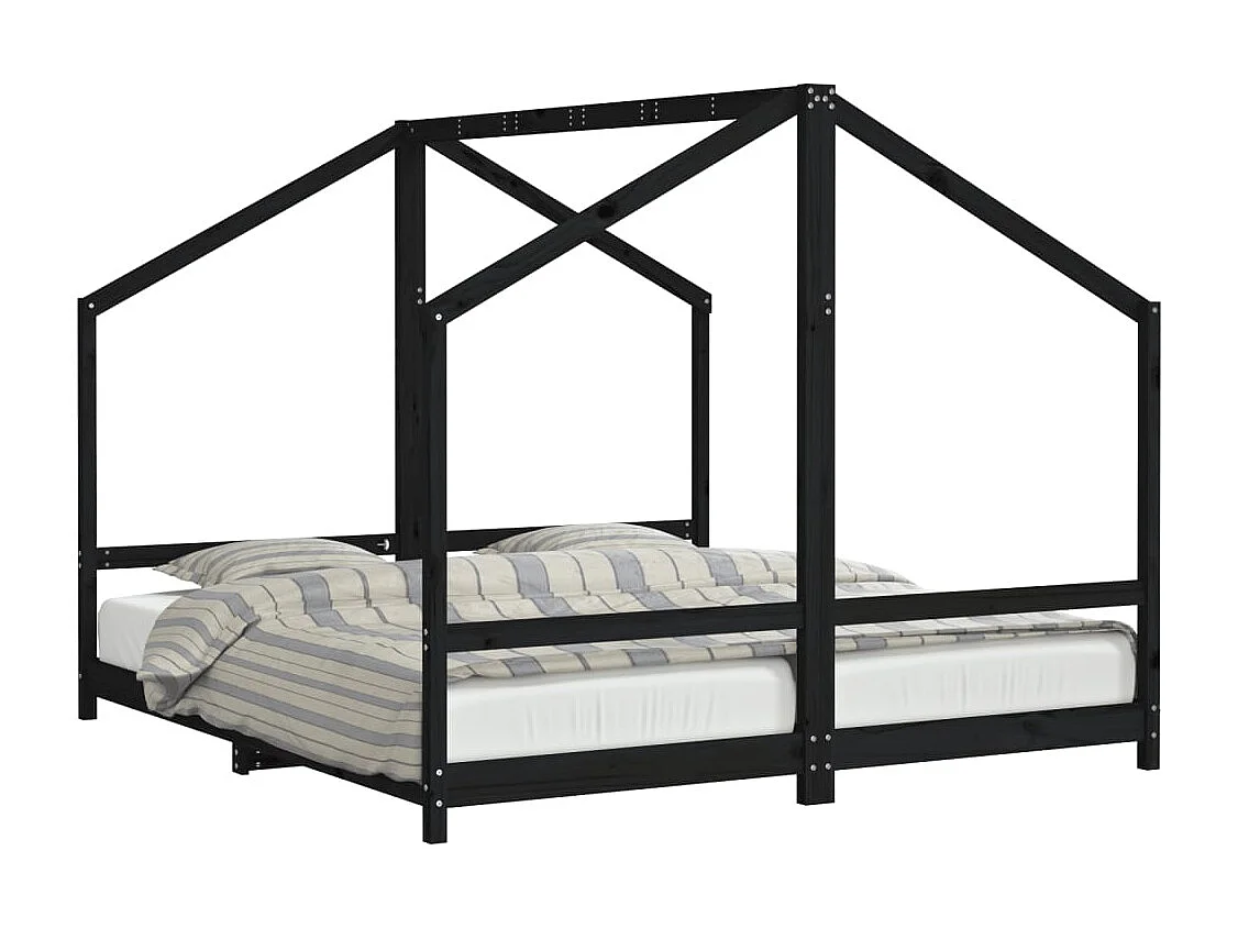 Struttura letto per bambini nera 2x(90x200) cm in legno di pino massiccio