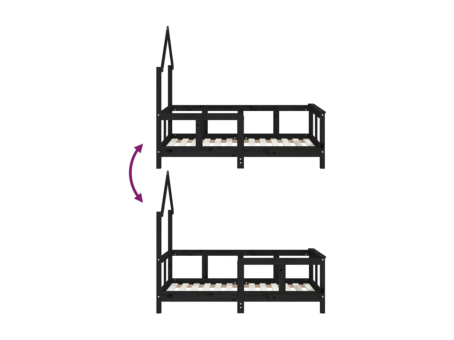 Cadre de lit pour enfant noir 70x140 cm bois de pin massif