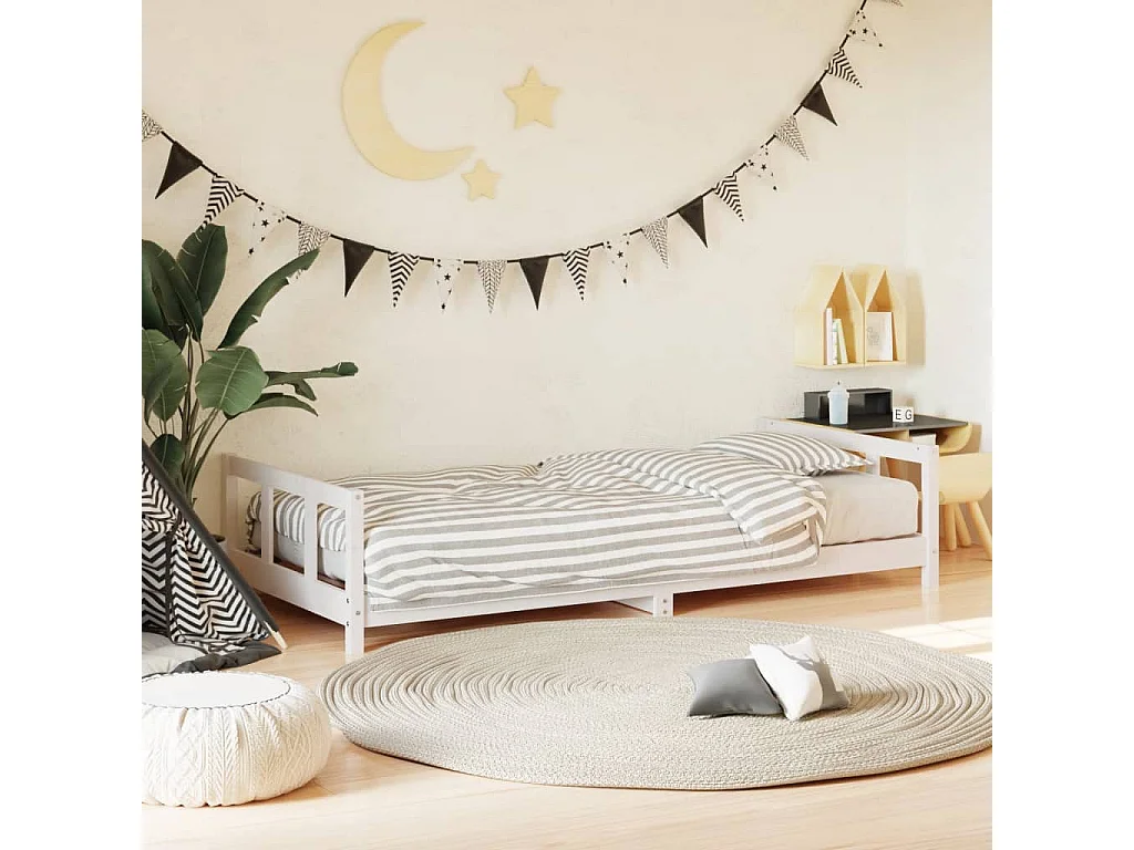 Cadre de lit pour enfants blanc 90x200 cm bois de pin massif
