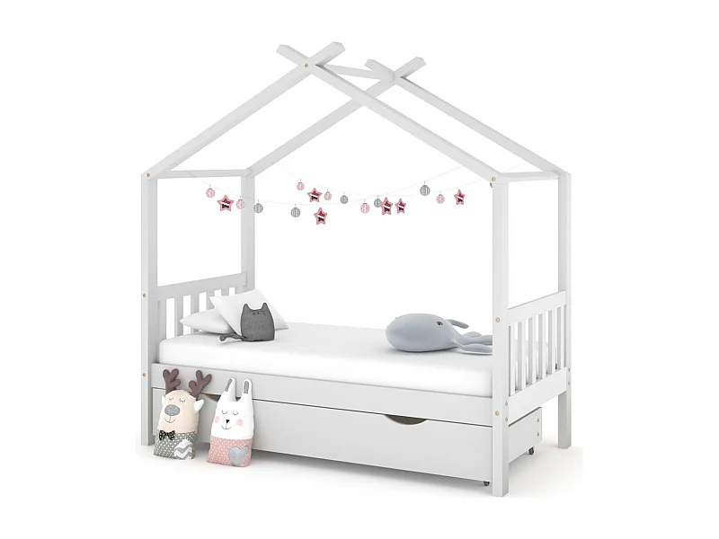 Estrutura de cama infantil com gaveta branca, pinho maciço 80x160 cm