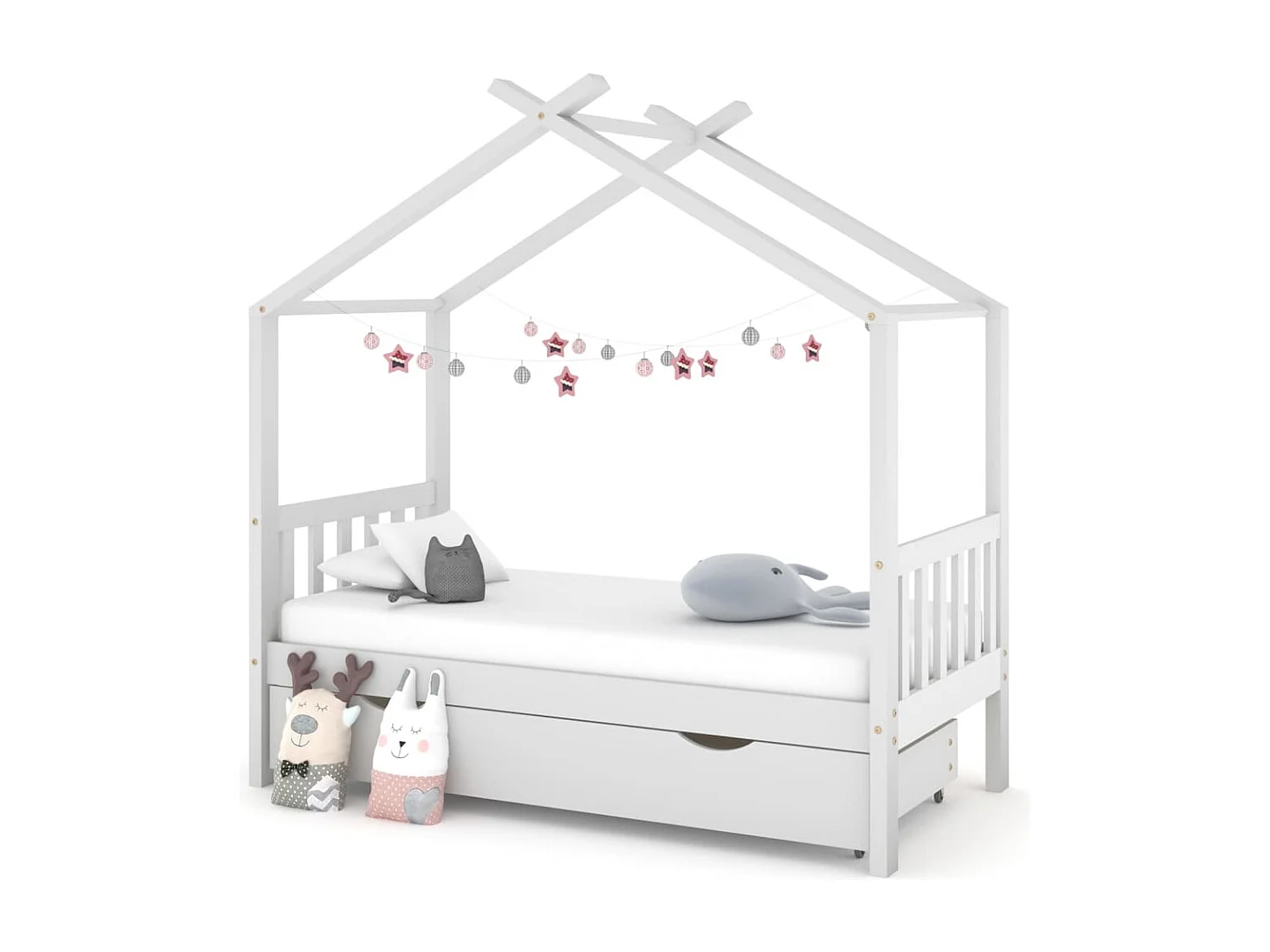Estructura de cama infantil con cajón blanco, pino macizo 80x160 cm