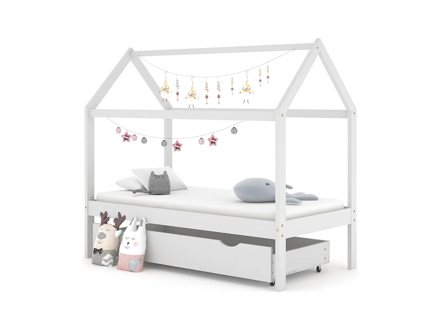 Cadre de lit enfant avec tiroir blanc bois pin massif 80x160 cm