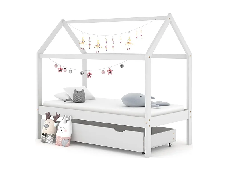 Cadre de lit enfant avec tiroir blanc bois pin massif 80x160 cm