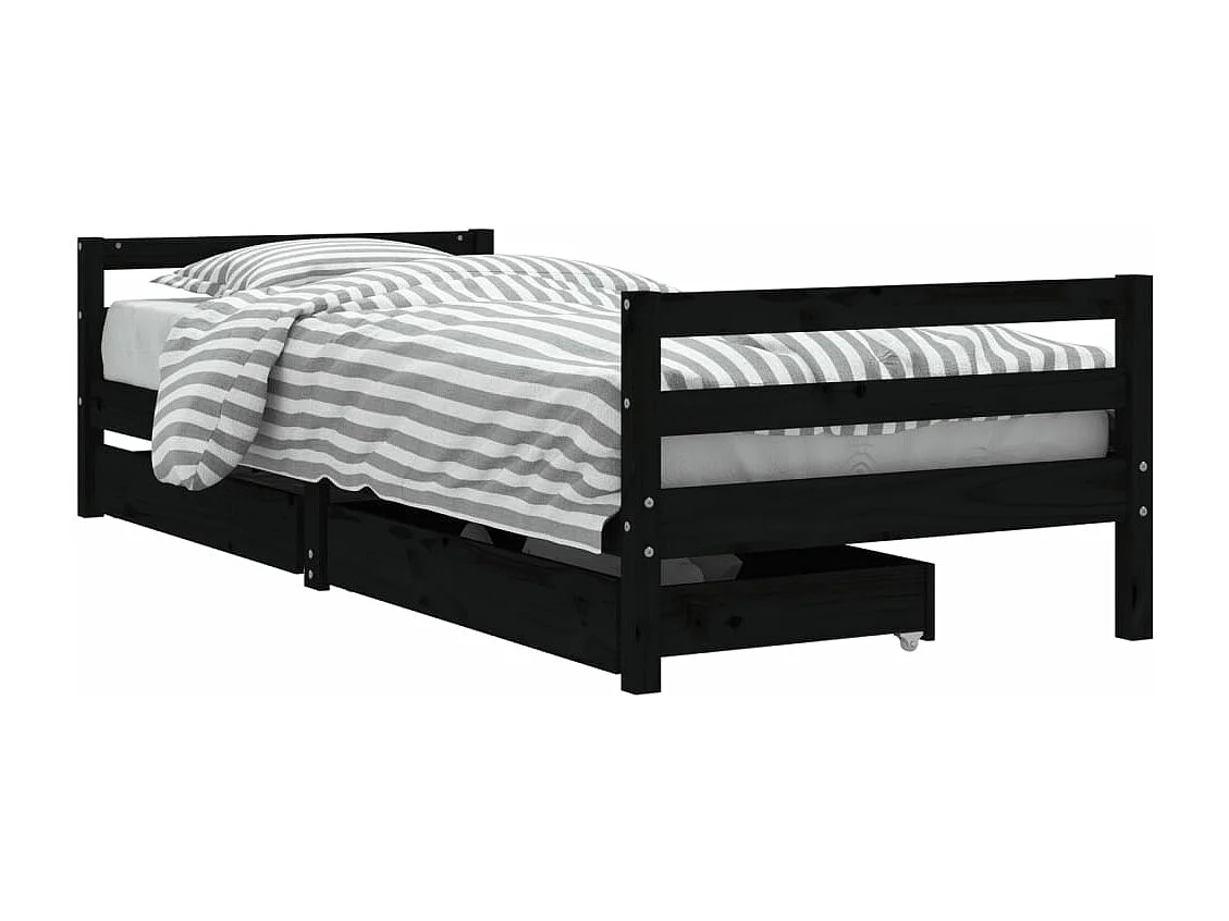 Kinderbedframe met zwarte lades 90x200 cm massief grenenhout