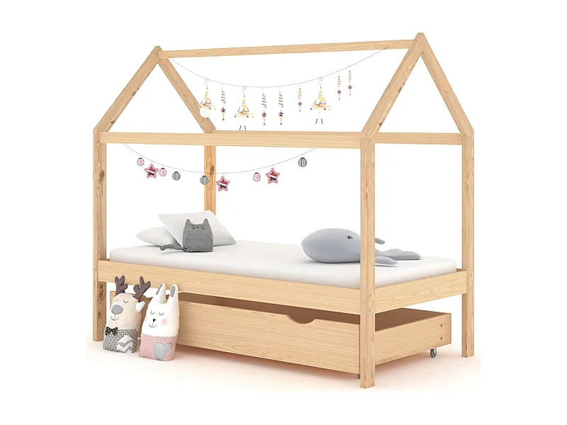 Kinderbettgestell und eine Schublade aus massivem Kiefernholz 80x160 cm